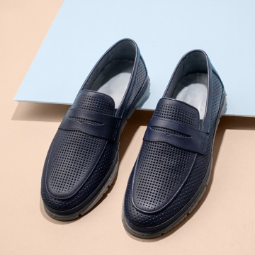 Pantofi casual barbati cu perforatii albastri din Piele naturala MOD13766, 2, modlet.ro