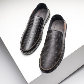 Pantofi casual barbati cu perforatii negri din Piele naturala MOD13644, 1, modlet.ro