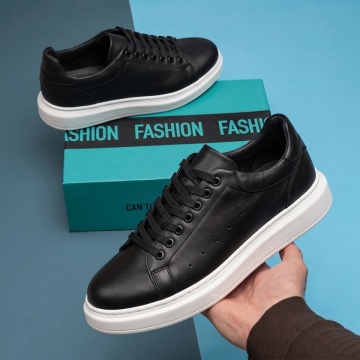 Pantofi casual barbati, Pantofi casual barbati cu siret negri cu talpa alba din Piele naturala LEO1, modlet.ro