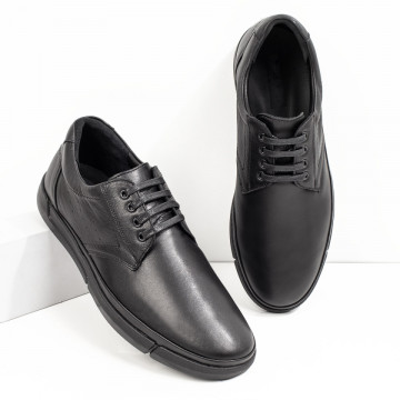Pantofi casual barbati negri cu siret din Piele naturala MOD08765, 4, modlet.ro