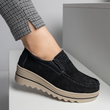 Pantofi casual cu platforma negri suede din Piele naturala MOD11690, 4, modlet.ro