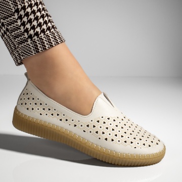 Pantofi casual dama albi cu perforatii MOD13267, 4, modlet.ro