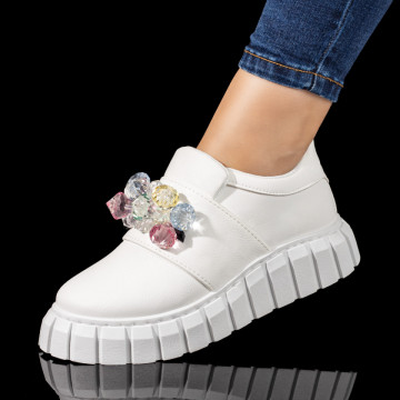 Pantofi casual dama albi cu pietre aplicate MOD10131, 1, modlet.ro