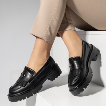 Pantofi casual dama cu accesoriu decorativ negri ANA80