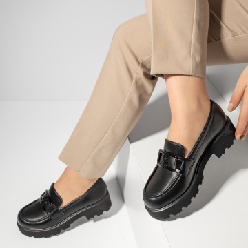 Pantofi casual dama cu accesoriu decorativ negri MOD13093, 3, modlet.ro