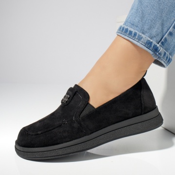 Pantofi casual dama cu accesoriu decorativ negru suede IRIS18, 2, modlet.ro