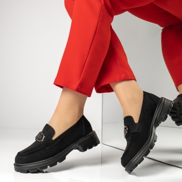 Pantofi casual dama cu accesoriu decorativ negru suede ZEF13367, 4, zeforia.ro