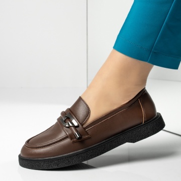 Incaltaminte dama, Pantofi casual dama cu accesoriu metalic maro IRIS21, modlet.ro