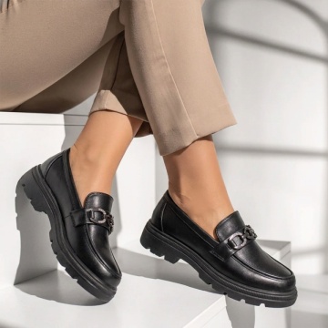 Pantofi casual dama cu accesoriu metalic negri LILI4, 3, modlet.ro