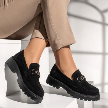 Pantofi casual dama cu accesoriu metalic negru suede MARA21, 3, modlet.ro