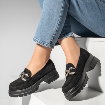 Pantofi casual dama cu accesoriu metalic negru suede MOD13249, 3, modlet.ro