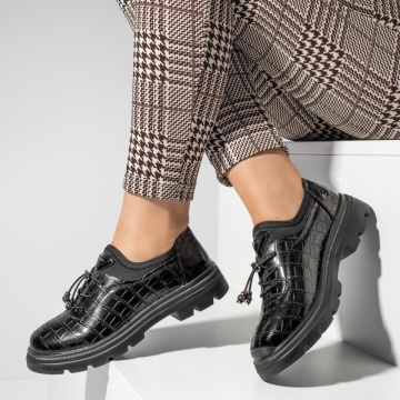 Pantofi casual dama cu aspect lucios negri MOD10974, 3, modlet.ro