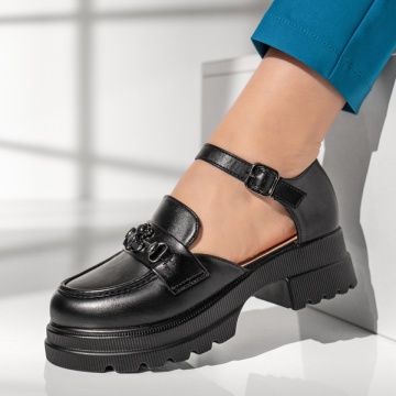 Pantofi casual dama cu bareta si accesoriu decorativ negri MOD13015, 2, modlet.ro
