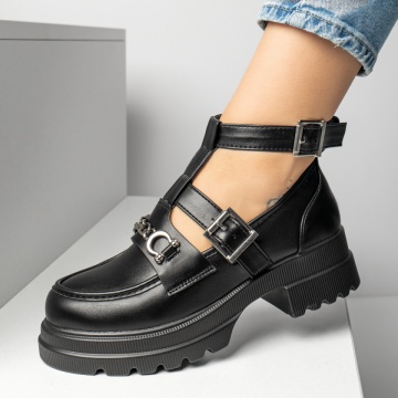 Pantofi casual dama cu bareta si talpa groasa negri MOD13250