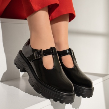 Pantofi casual dama cu catarama negri luciosi MOD12960, 2, modlet.ro