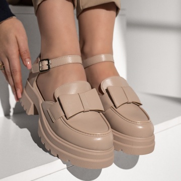 Pantofi casual dama cu fundita si bareta bej MOD13013, 3, modlet.ro