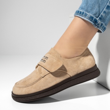 Pantofi casual dama cu inchidere cu scai bej deschis suede IRIS18, 2, modlet.ro