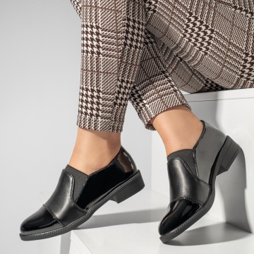 Pantofi casual dama cu insertie de material elastic negri MOD13096, 3, modlet.ro
