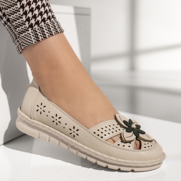 Pantofi casual dama cu model floral bej MOD13318, 3, modlet.ro