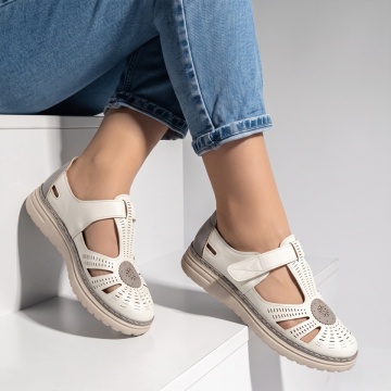 Pantofi casual dama cu perforatii alb cu gri EVA91, 3, modlet.ro