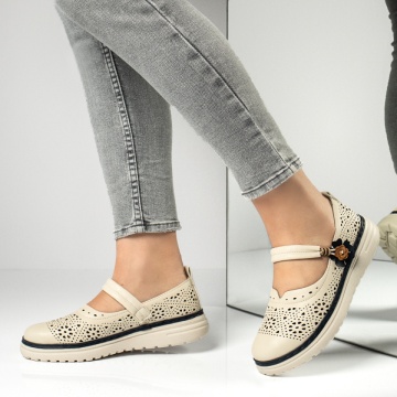 Pantofi casual dama cu perforatii bej cu albastru inchis MOD13164, 1, modlet.ro