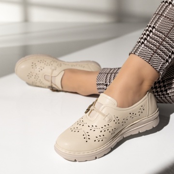 Pantofi casual dama cu perforatii bej LIA6, 2, modlet.ro