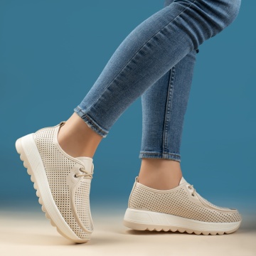 Pantofi casual dama cu perforatii bej MOD13439, 3, modlet.ro