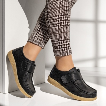 Pantofi casual dama cu perforatii negri din Piele naturala DORA1, 3, modlet.ro