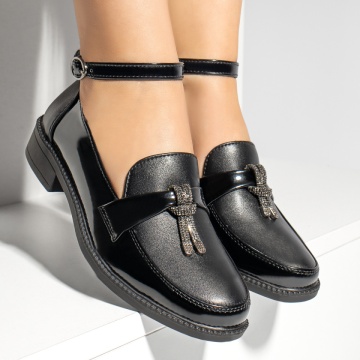 Pantofi casual dama cu pietre aplicate si bareta negri MOD10980, 3, modlet.ro