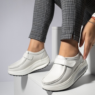 Pantofi casual dama cu platforma albi din Piele naturala MOD11951, 2, modlet.ro