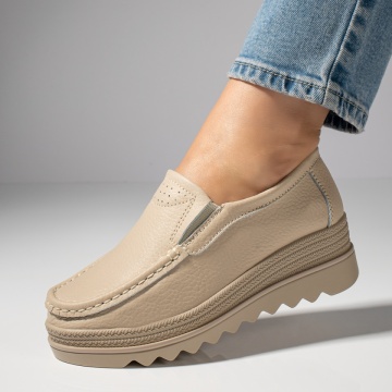 Pantofi casual dama cu platforma bej din Piele naturala MOD10093, 1, modlet.ro