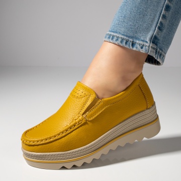 Pantofi casual dama cu platforma galbeni din Piele naturala MOD10093, 3, modlet.ro