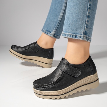 Pantofi casual dama cu platforma mica negri din Piele naturala DORA29, 3, modlet.ro