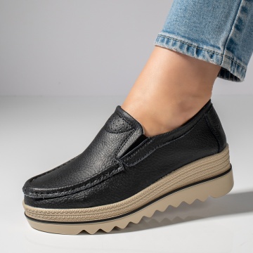Pantofi casual dama cu platforma negri din Piele naturala MOD10093, 1, modlet.ro