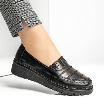 Pantofi casual dama cu platforma negru cu maro MOD13047, 3, modlet.ro