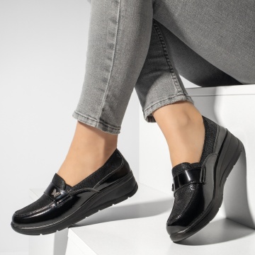 Pantofi casual dama cu platforma si accesoriu metalic negri MOD13154, 2, modlet.ro