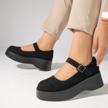 Pantofi casual dama cu platforma si bareta negri suede ZEF12022, 2, zeforia.ro