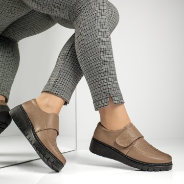 Pantofi casual dama cu platforma si inchidere cu scai bej MOD13050, 3, modlet.ro