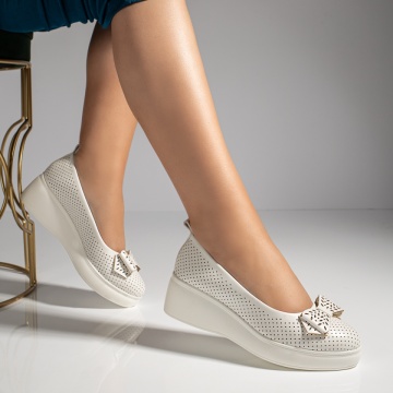 Pantofi casual dama cu platforma si perforatii albi MOD11017, 4, modlet.ro