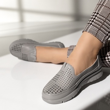 Pantofi casual dama cu platforma si perforatii gri MOD14241, 2, modlet.ro