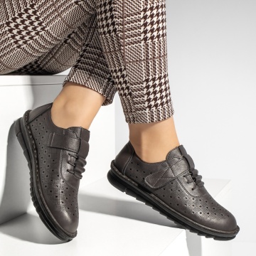 Pantofi casual dama cu scai si perforatii gri MOD13228, 4, modlet.ro