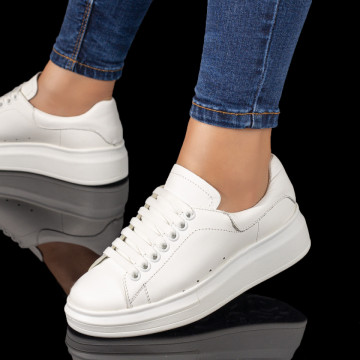 Pantofi casual dama cu siret albi din Piele naturala MOD03628, 1, modlet.ro