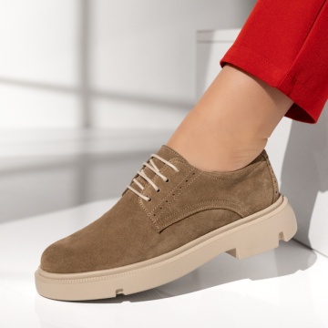 Pantofi casual dama cu siret bej suede din Piele naturala OANA3, 2, modlet.ro