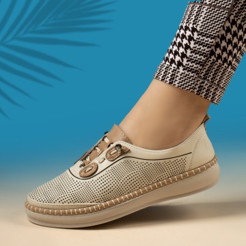 Pantofi casual dama cu siret elastic bej EVA6, 2, modlet.ro