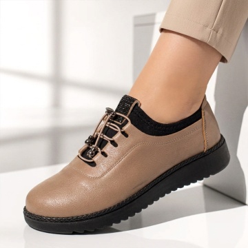 Pantofi casual dama cu siret elastic maro LILI2, 2, modlet.ro