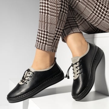 Pantofi dama, Pantofi casual dama cu siret elastic negri EVA92, modlet.ro