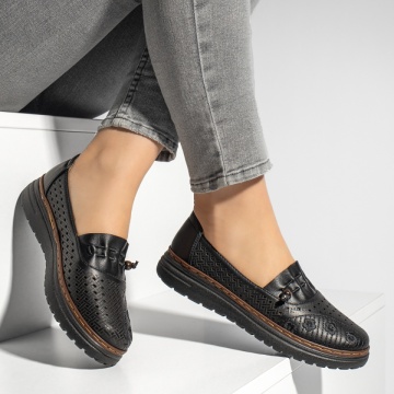 Pantofi casual dama cu siret elastic negri MOD13166, 4, modlet.ro