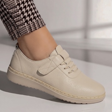 Pantofi casual dama cu siret elastic si inchidere cu scai bej IOANA6, 3, modlet.ro
