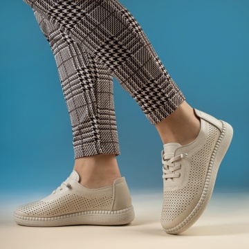 Pantofi casual dama cu siret elastic si perforatii bej MOD14229