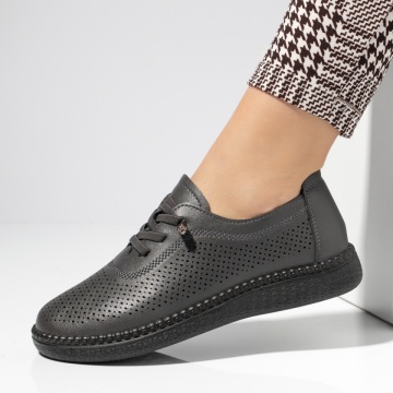 Pantofi casual dama cu siret elastic si perforatii gri MOD14229